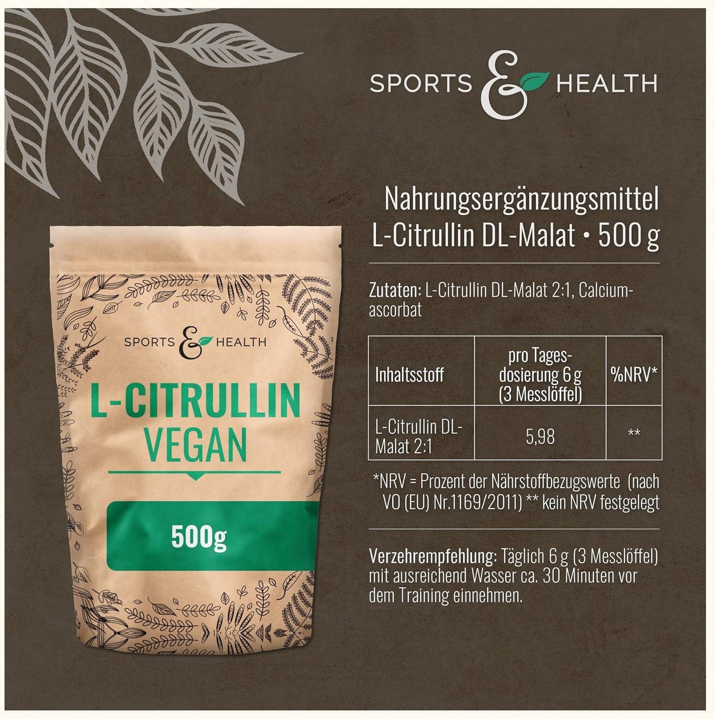 Citrullin Malat Pulver Vegan Als 500g Veganes L-Citrullin Pulver In Einem Perfekten 2:1 Verhältnis Mit Extra Dosierlöffel - Abgefüllt In Deutschland - Vegan - urmax
