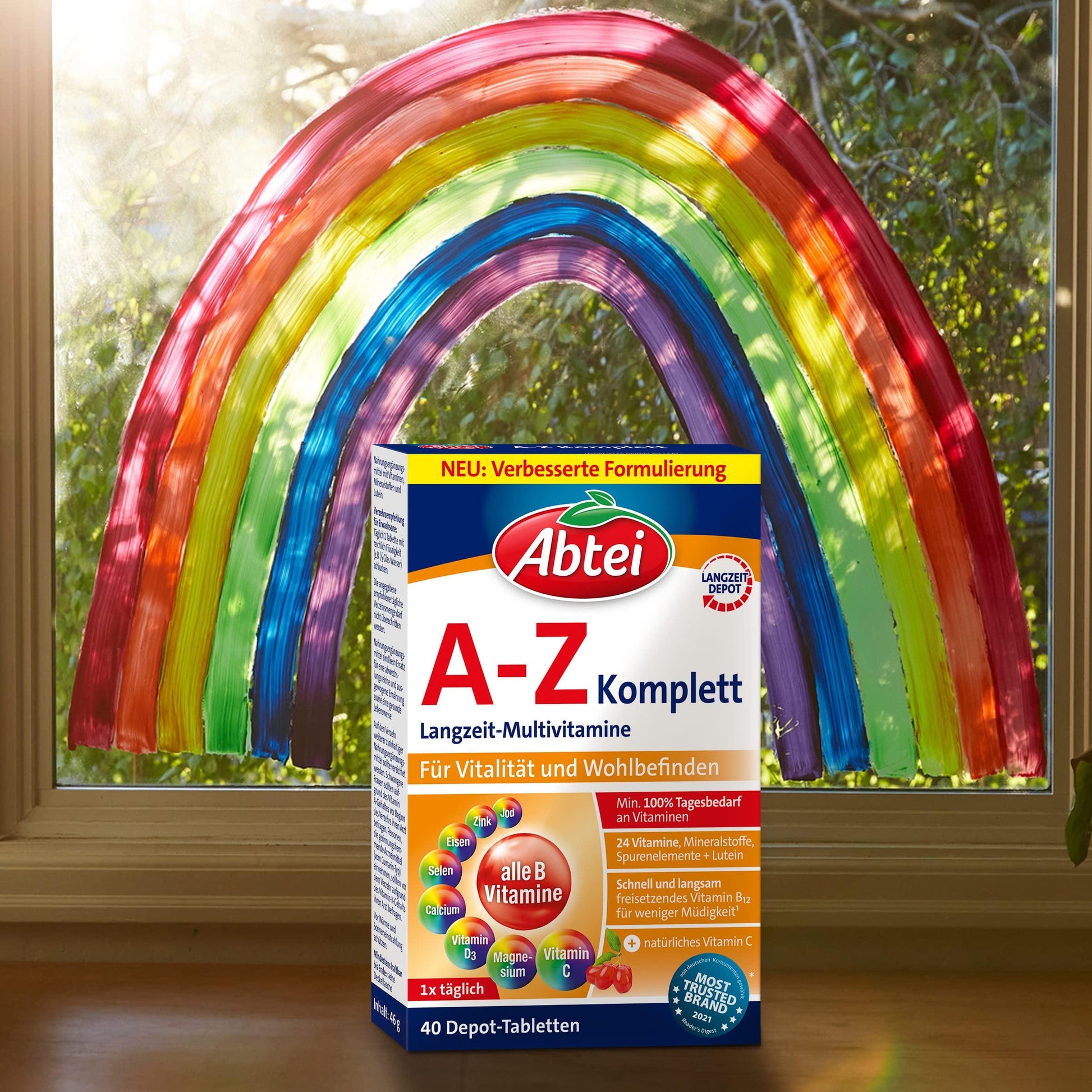 Abtei A-Z Komplett Langzeit-Multivitamine - 24 Vitamine und Mineralstoffe - hochdosiert, vegetarisch - 40 Depot-Tabletten - urmax