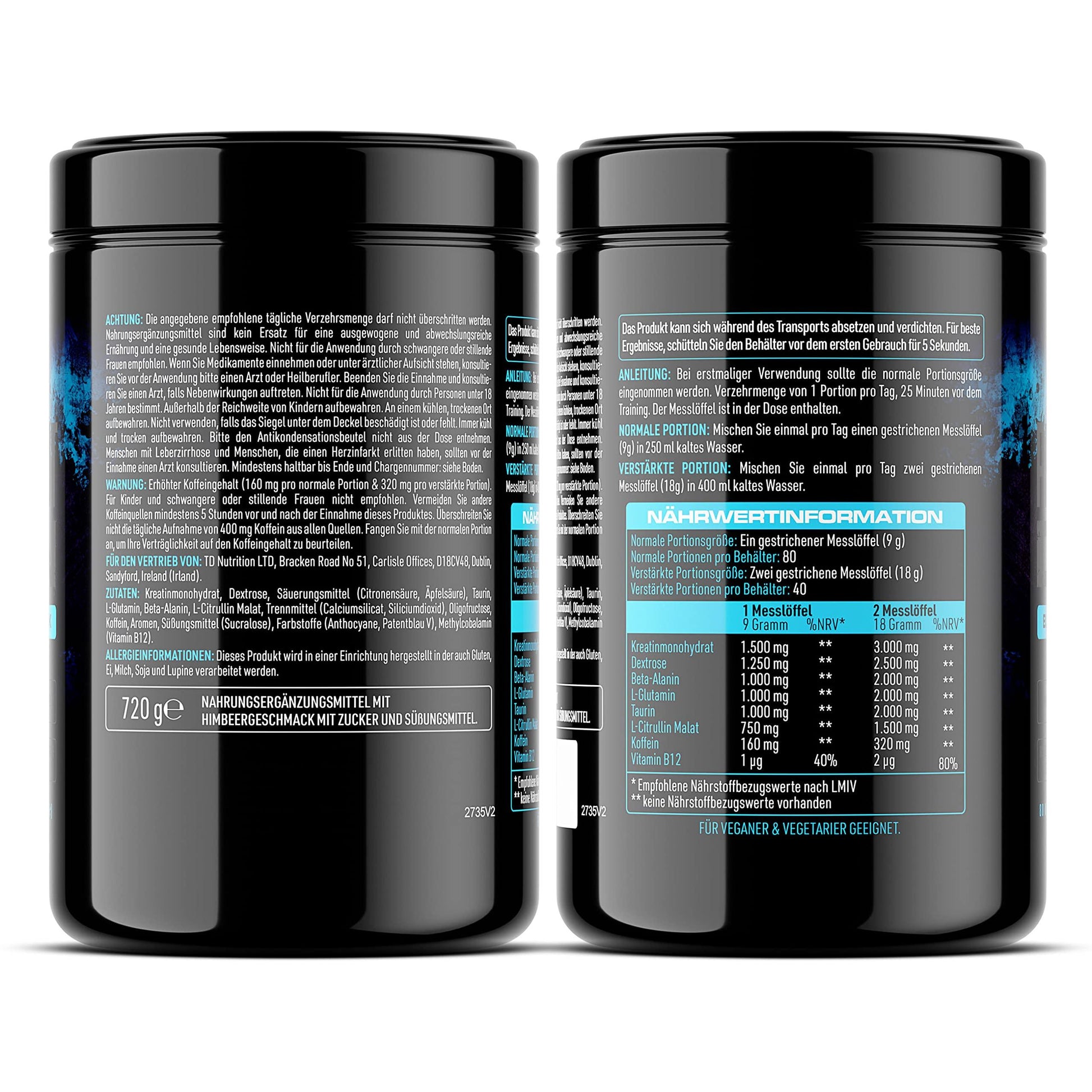 🔥 Pre Workout Demon – 360g | Blauer Himbeer | 40 Дози | Pre-Workout Booster с Креатин, Бета-Аланин, Таурин и Кофеин | Веган | Климатично неутрален | Произведен в Германия 🔥 - urmax