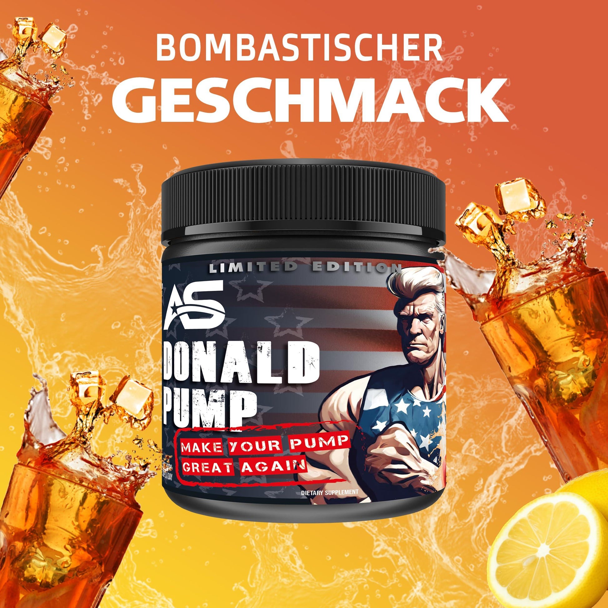 🔥 American Supps® Donald Pump Booster – 510 г | 32 дози | Студен чай с праскова 🏋️‍♂️ MAKE YOUR PUMP GREAT AGAIN! – Максимална васкуларизация, нечовешки пъмпинг и експлозивна сила! - urmax