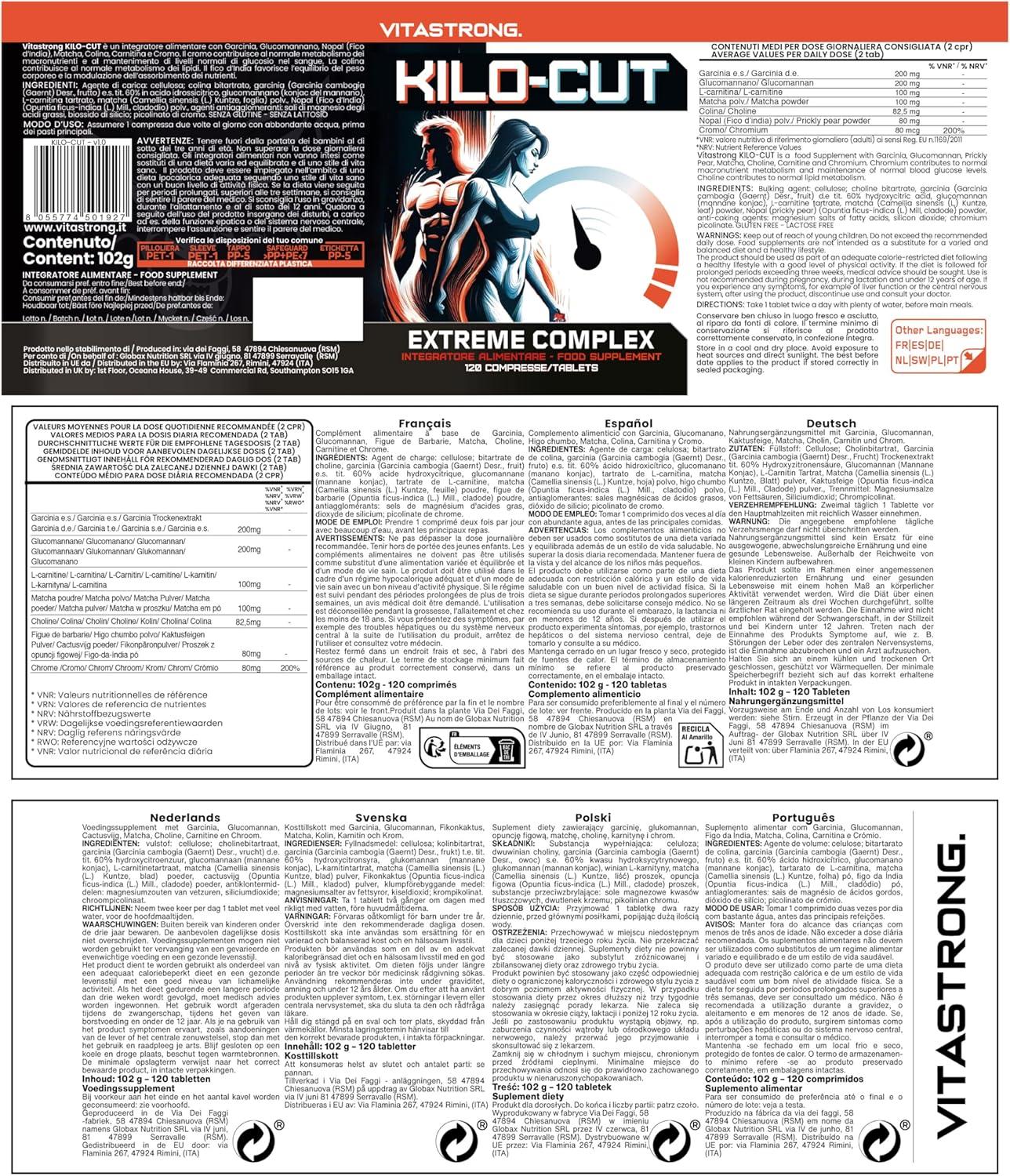 Kilo-Cut für Ästhetische Ergebnisse, Lösung der Neuen Generation - Synergie von Garcinia, Matcha, L-Carnitin, Cholin, Glucomannan - 120 Tabletten - Fühlen Sie sich Leichter und Energischer - urmax