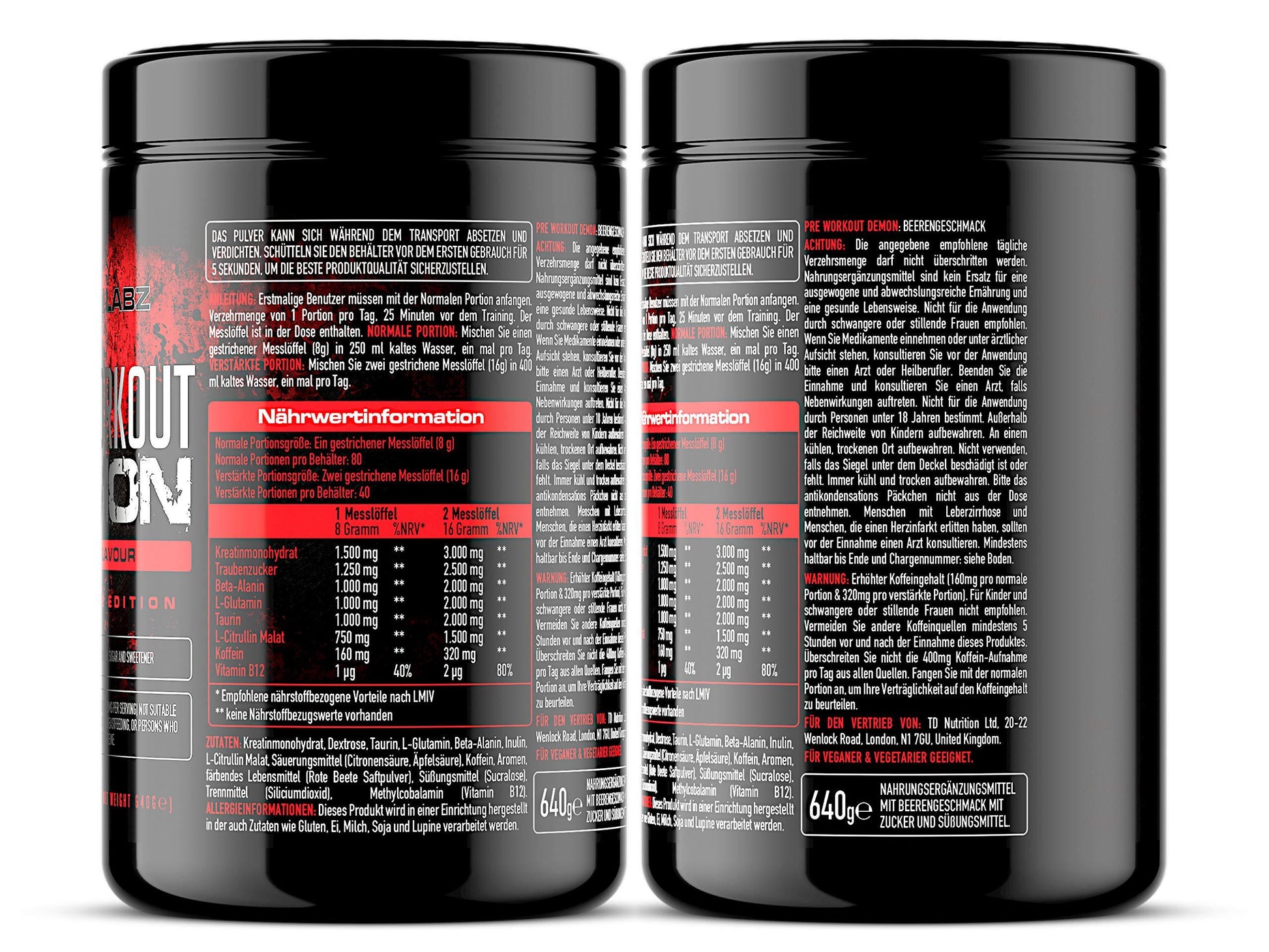 🔥 Pre Workout Demon – 360g | Blauer Himbeer | 40 Дози | Pre-Workout Booster с Креатин, Бета-Аланин, Таурин и Кофеин | Веган | Климатично неутрален | Произведен в Германия 🔥 - urmax