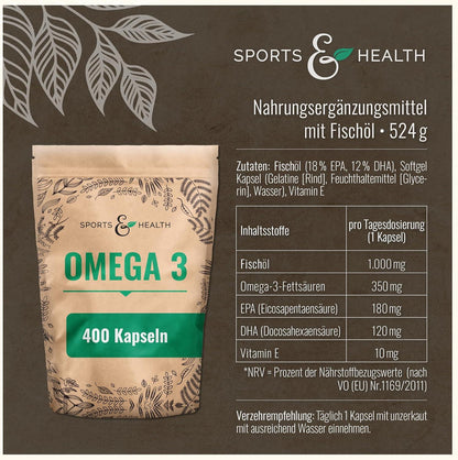 Omega 3 Kapseln Hochdosiert – 400 Fischöl Kapseln Hochdosiert - Reines Omega 3 Öl Aus Nachhaltigem Fischfang – 1000mg Omega3 Fettsäuren Pro Kapsel – Mit Omega 3 Triglyceride EPA DHA - urmax