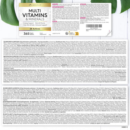 Multivitamin Tablets High Dose with 28 Vitamins & Minerals | 365 Vegan Pieces | Immune System & Blood Pressure (EFSA) | Dietary Supplement Women & Men | Minerals Complex | by Carlyle - urmax