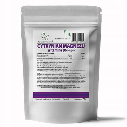 🧠 MAGNESIUMCITRAT + AKTIVES B6 P-5-P – 600 mg Magnesium + 2 mg Vitamin B6 (P5P) – 100 Kapseln