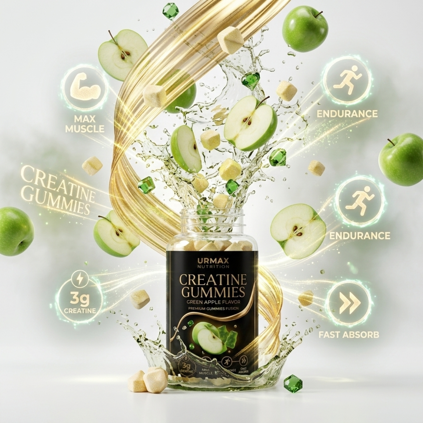 URMAX™ Creatine Gummies – Crisp Apple | Premium Creatine Gummies (90 pcs.)