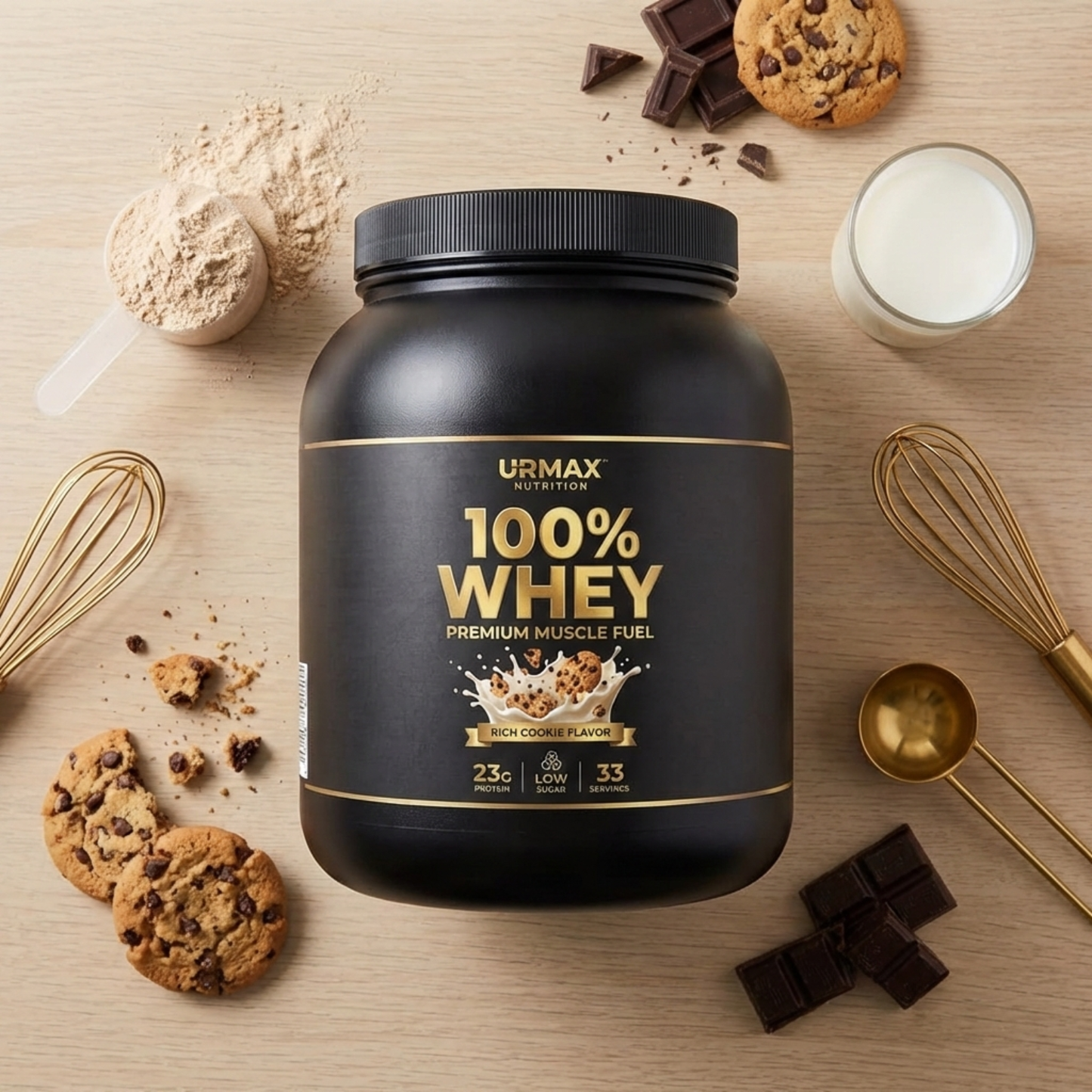 URMAX™ 100% WHEY: Premium Muskelaufbau-Booster (Intensiver Keksgeschmack / 1 kg)