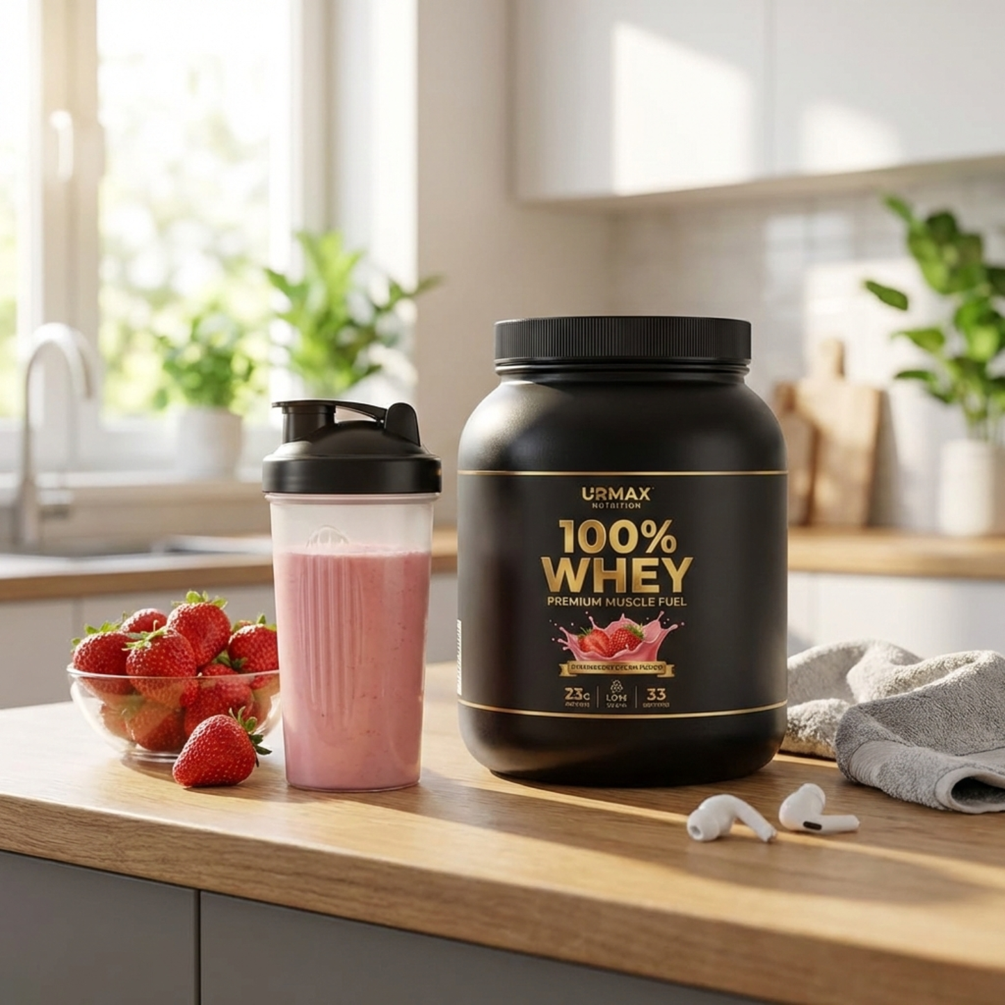 100% WHEY: Premium Muskelnahrung – Erdbeercreme (1 kg)