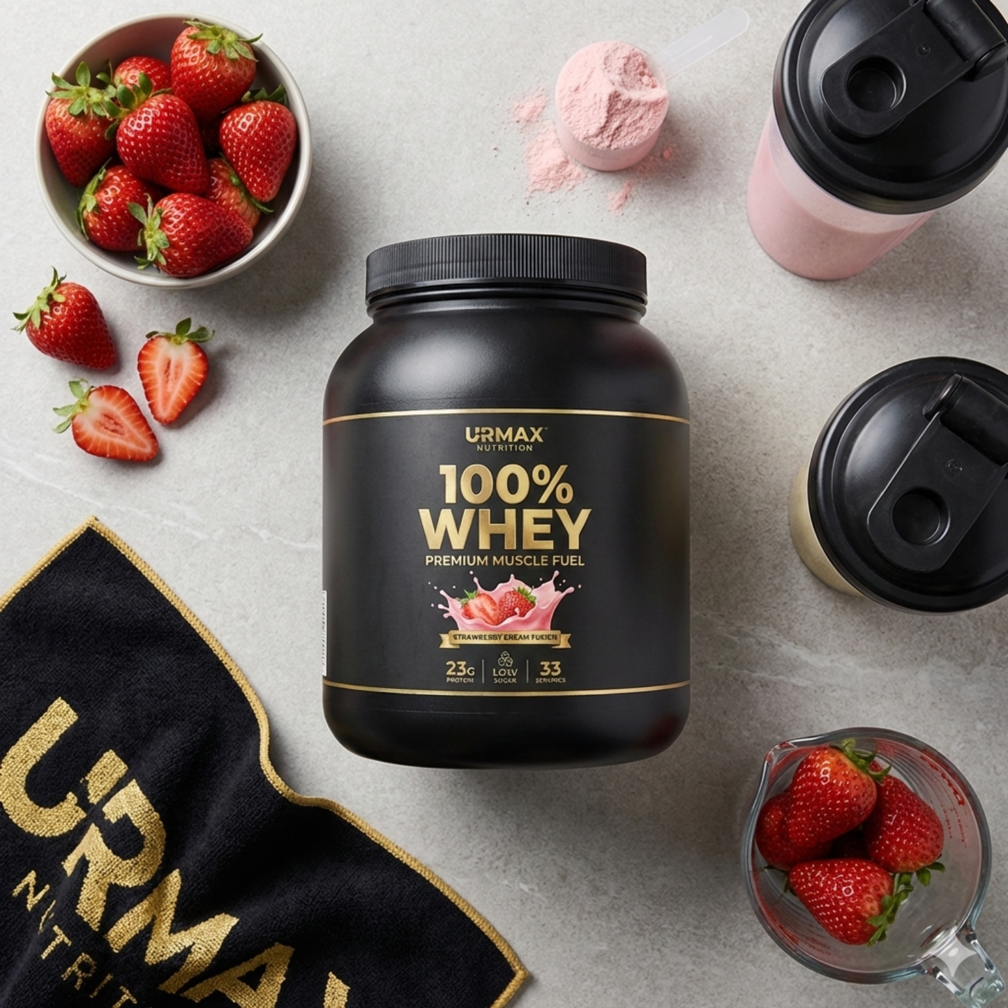 100% WHEY: Premium Muskelnahrung – Erdbeercreme (1 kg)