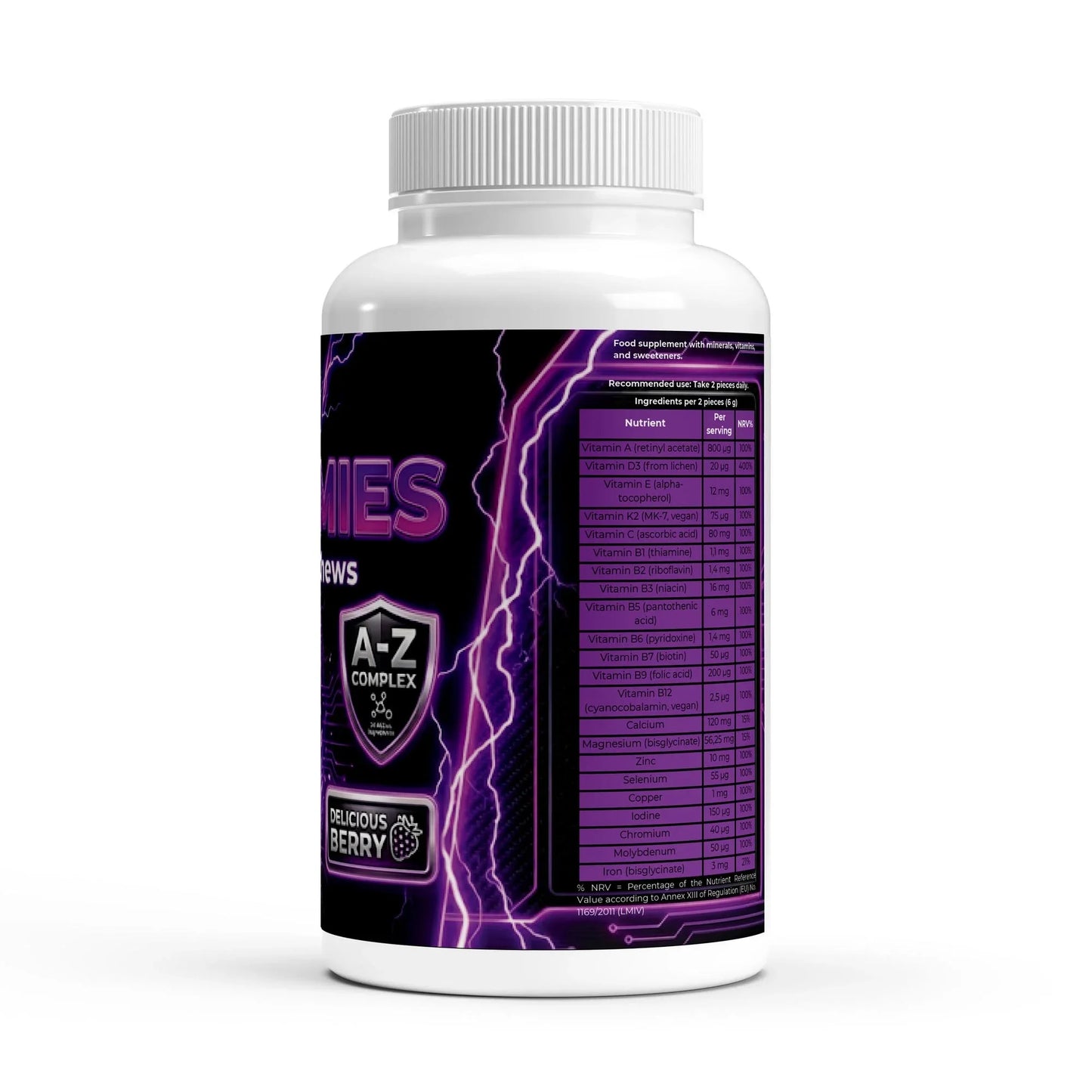 Urmax multivitamin supplement bottle with nutrition facts and A-Z complex label