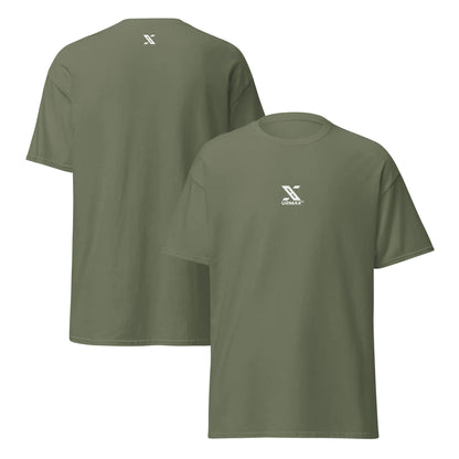 Unisex classic military green t-shirt with URMAX logo on chest and upper back
